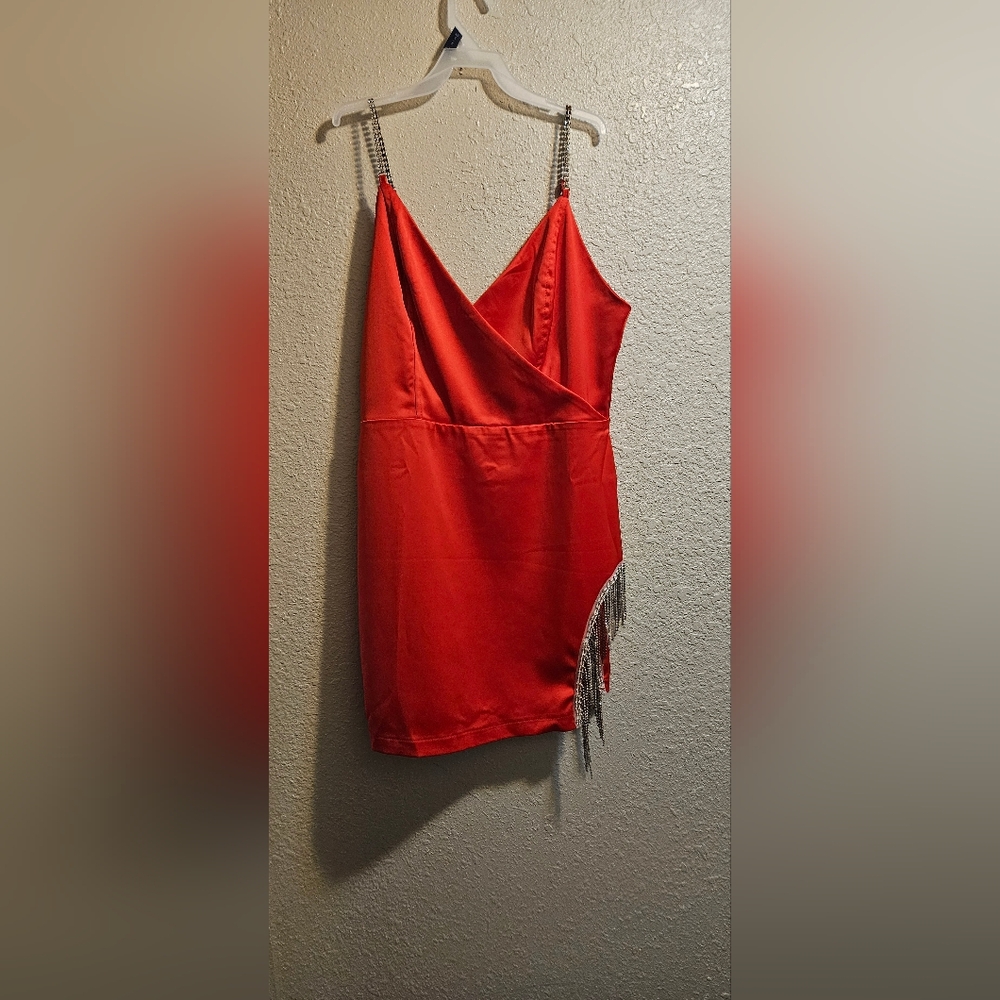 Elegant Red Mini Dress with Chain Straps